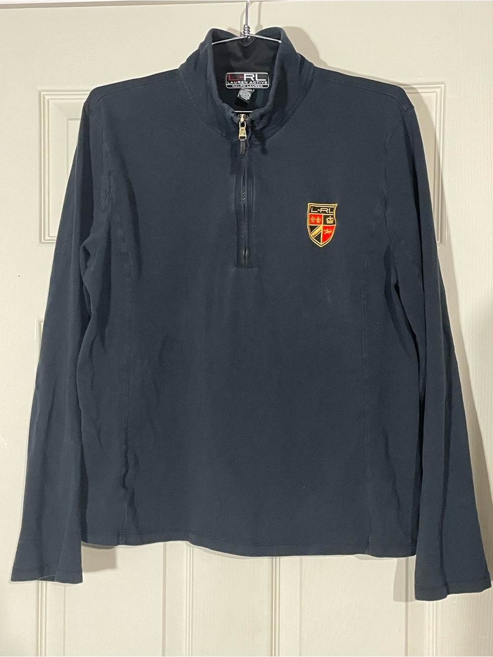 LRL Lauren Active Ralph Lauren Black 1/4 Zip Pullover Women XL Crest Embroidered